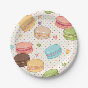 Macaroon, meerdere kleuren, polka dot, hart, patro papieren bordje