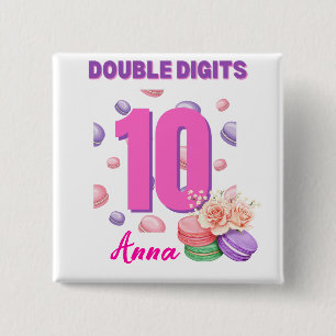 Macaroon Teenager Birthday Girl met twee cijfers Vierkante Button 5,1 Cm
