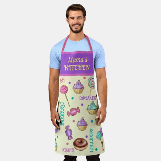 Macaroons Cupcakes Lollipops and Donuts Apron Schort (Gedragen)