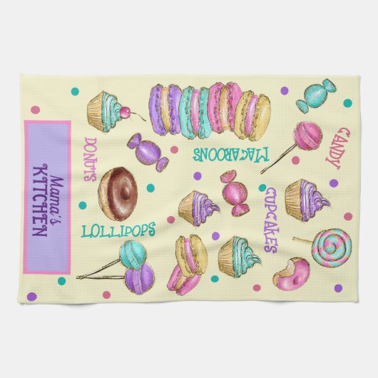 Macaroons Cupcakes Lollipops en Donuts Keuken Theedoek (Horizontaal)