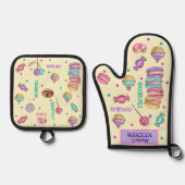 Macaroons Cupcakes Lollipops en Donuts Ovenwant & Pannenlap Set (Voorkant)