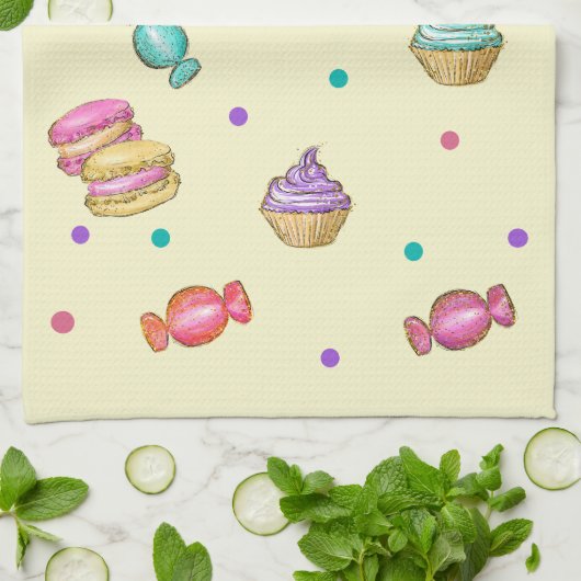 Macaroons Cupcakes Lollipops en Donuts Theedoek (Gevouwen)