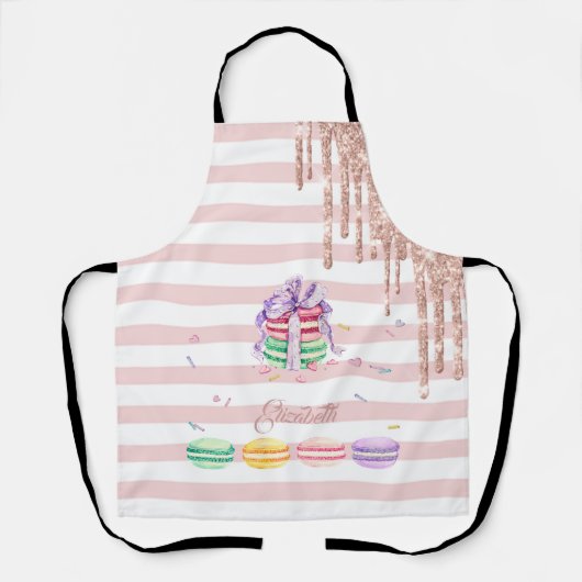 Macaroons, Glitterschijven, Stripes Schort (Voorkant)