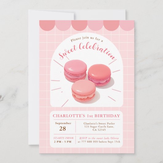 Macaroons Sweet Shop Uitnodiging voor verjaardag (Voorkant)