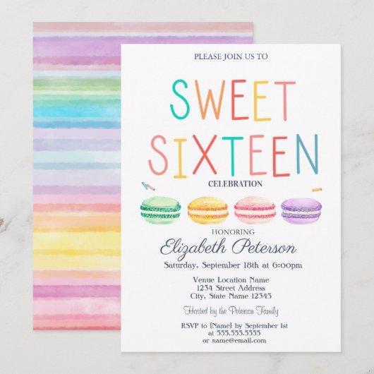 Macaroons Waterverf Gestreept Kleurrijk Zoet 16 Kaart (Voorkant / Achterkant)