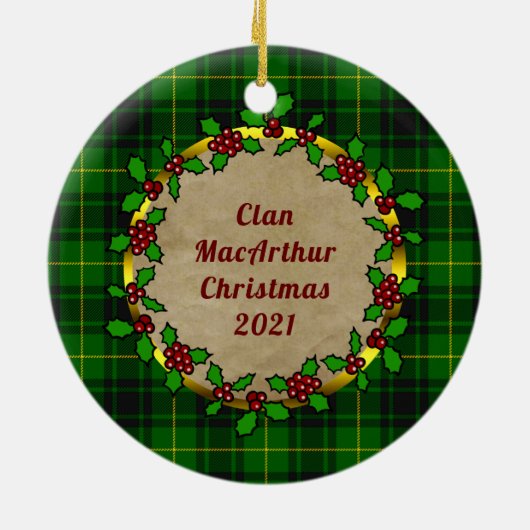 MacArthur Badge & Tartan Persoonlijke Kerstmis Keramisch Ornament (Achterkant)