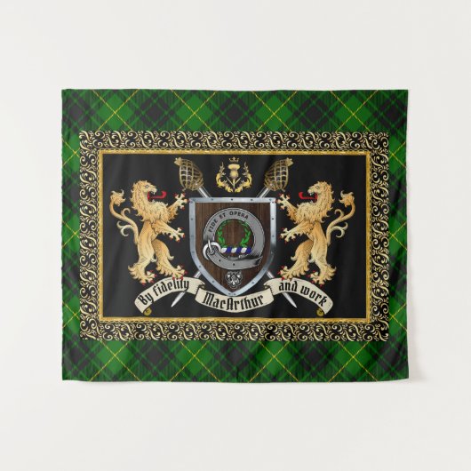 MacArthur Clan Badge & Motto w/Lions Wandkleed (Voorkant (horizontaal))