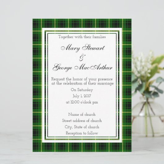 MacArthur Scottish Wedding Invitation Kaart (Staand voorkant)