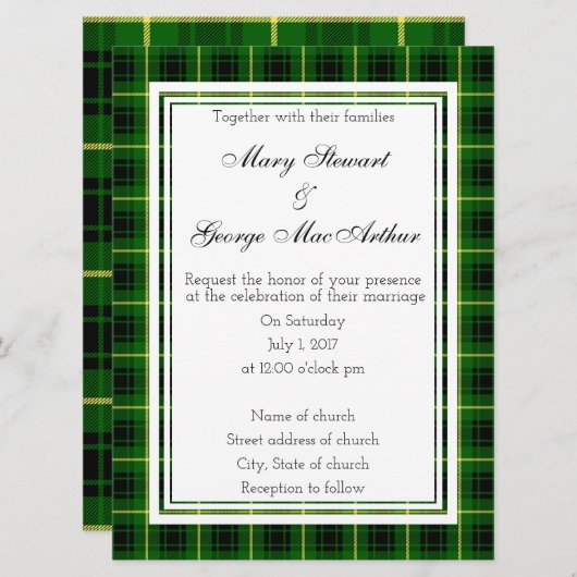 MacArthur Scottish Wedding Invitation Kaart (Voorkant / Achterkant)