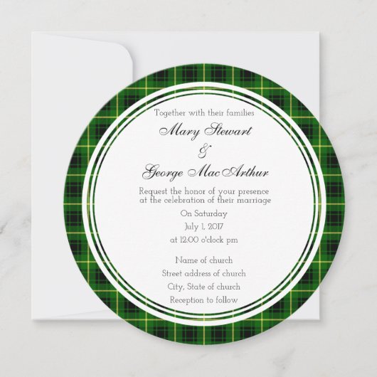 MacArthur Scottish Wedding Round Invitation Kaart (Voorkant)