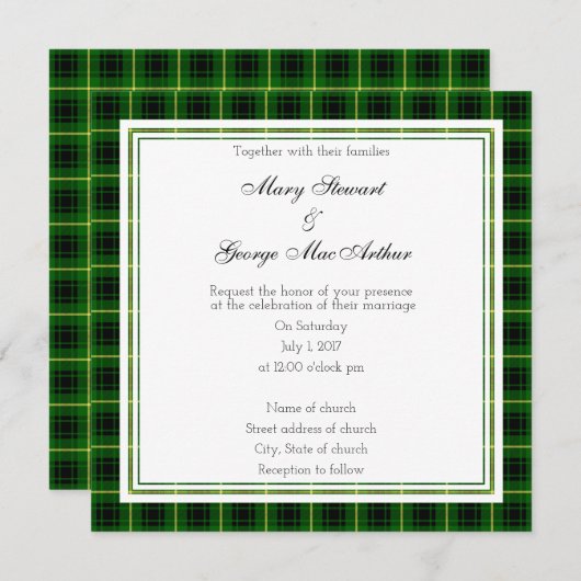 MacArthur Scottish Wedding Square Invitation Kaart (Voorkant / Achterkant)