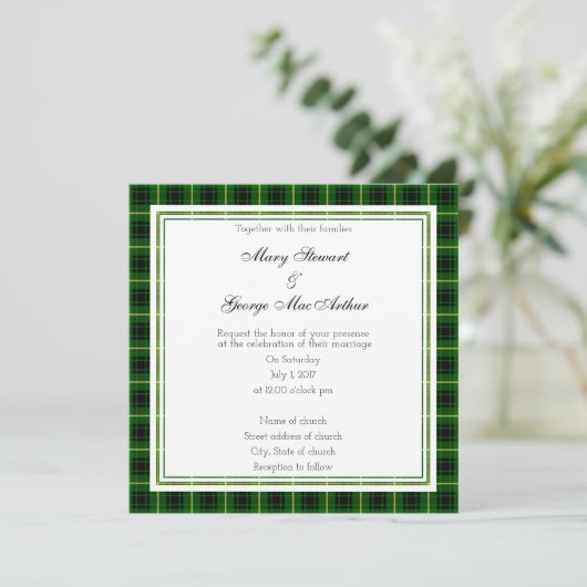 MacArthur Scottish Wedding Square Invitation Kaart (Staand voorkant)