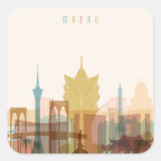 Macau, China | City Skyline Vierkante Sticker (Voorkant)