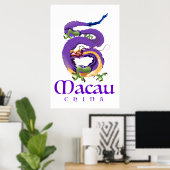 Macau China Draak reisposter. Poster (Thuiskantoor)