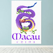 Macau China Dragon reisposter. Canvas Afdruk (Insitu (Houten vloer))