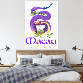 Macau China Dragon reisposter. Canvas Afdruk (Insitu (Slaapkamer))
