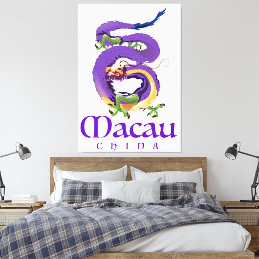 Macau China Dragon reisposter. Canvas Afdruk (Insitu (Slaapkamer))