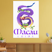 Macau China Dragon reisposter. Canvas Afdruk (Insitu (Woonkamer))
