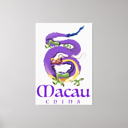Macau China Dragon reisposter. Canvas Afdruk (Voorkant)