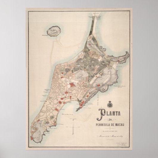  Macau China Map (1889) Poster (Voorkant)