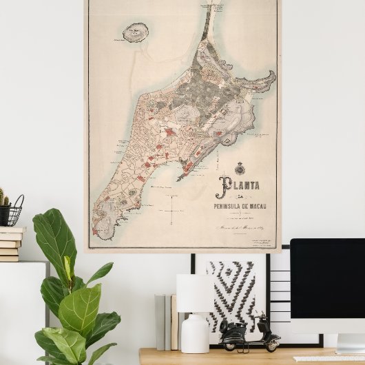  Macau China Map (1889) Poster (Thuiskantoor)