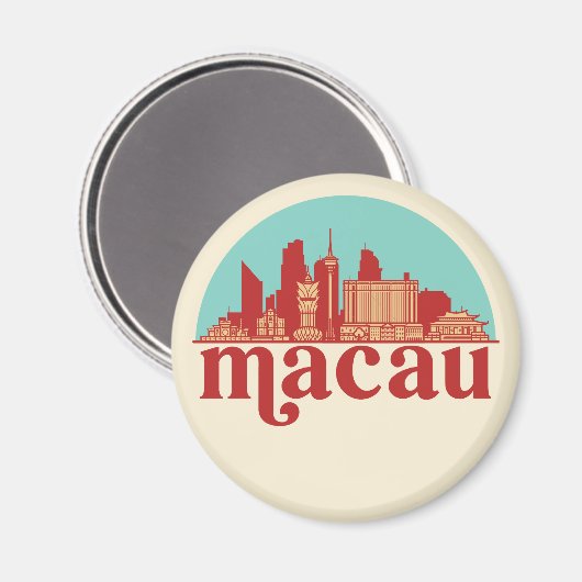 Macau China Retro City Skyline Cityscape Art Magneet (Voorkant / Achterkant)