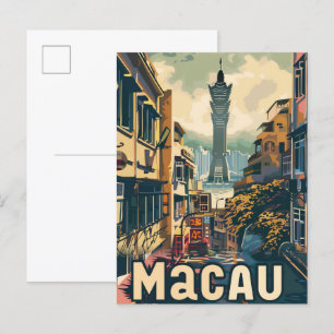 Macau China Vintage Retro Reizen Illustratie Briefkaart