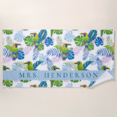 Macau en Palm Leaves Tropical Personalized Strandlaken (Voorkant)