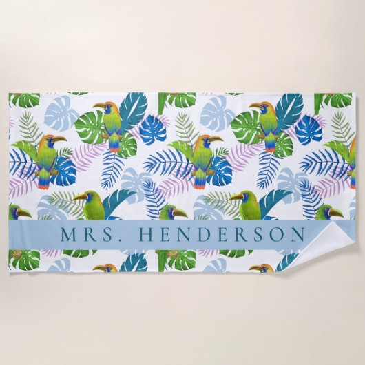 Macau en Palm Leaves Tropical Personalized Strandlaken (Voorkant)