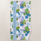 Macau en Palm Leaves Tropical Personalized Strandlaken (Voorkant)