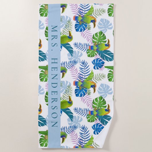 Macau en Palm Leaves Tropical Personalized Strandlaken (Voorkant)