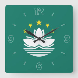 Macau Flag Green Yellow White Numbers Patriotic Vierkante Klok