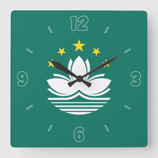 Macau Flag Green Yellow White Numbers Patriotic Vierkante Klok (Voorkant)