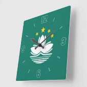 Macau Flag Green Yellow White Numbers Patriotic Vierkante Klok (Hoek)