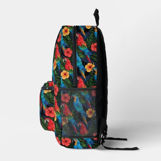 Macaw And Hibiscus Pattern Bedrukte Rugzak (Rechts)