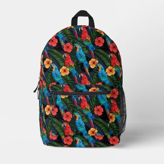 Macaw And Hibiscus Pattern Bedrukte Rugzak (Voorkant)