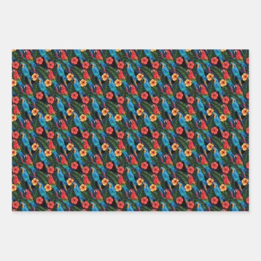 Macaw And Hibiscus Pattern Inpakpapier Vel (Voorkant)
