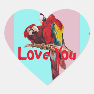 Macaw Bird des Red Parrot Painting Love Hart Sticker