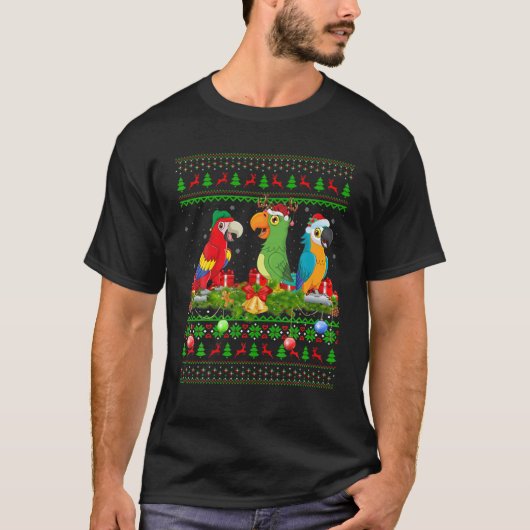 Macaw Birds Lover Xmas verlichting Santa Ugly Maca T-shirt (Voorkant)