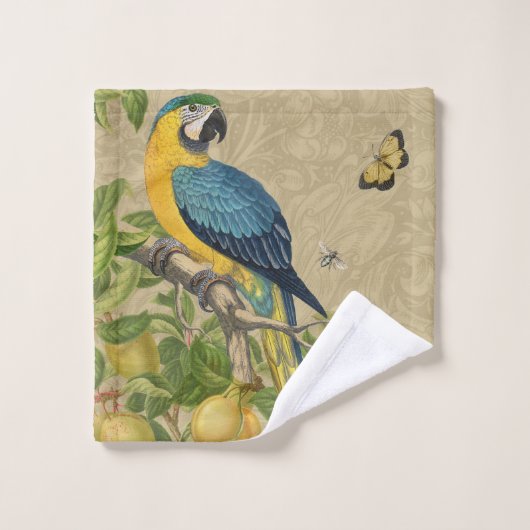 Macaw Blue Yellow Tropical Oerwoud Antiek Bad Handdoek (Wasdoekje)