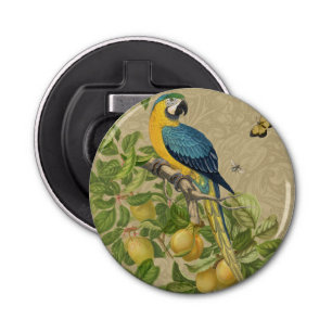 Macaw Blue Yellow Tropical Oerwoud Antiek Button Flesopener