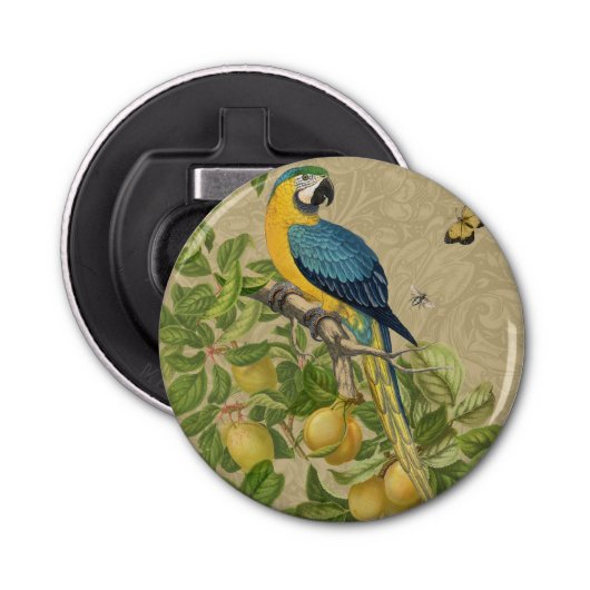 Macaw Blue Yellow Tropical Oerwoud Antiek Button Flesopener (Voorkant)