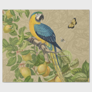 Macaw Blue Yellow Tropical Oerwoud Antiek Cadeaupapier