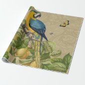 Macaw Blue Yellow Tropical Oerwoud Antiek Cadeaupapier (Uitgerold)