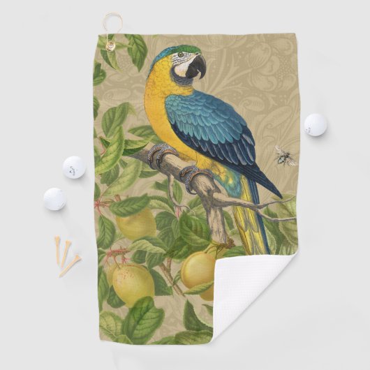Macaw Blue Yellow Tropical Oerwoud Antiek Golfhanddoek (Insitu)