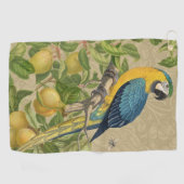 Macaw Blue Yellow Tropical Oerwoud Antiek Golfhanddoek (Horizontaal)