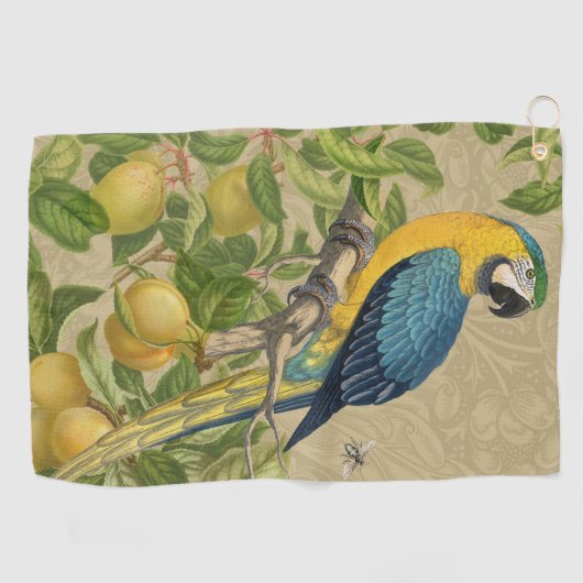 Macaw Blue Yellow Tropical Oerwoud Antiek Golfhanddoek