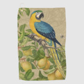 Macaw Blue Yellow Tropical Oerwoud Antiek Golfhanddoek (Voorkant)