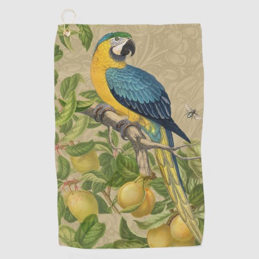 Macaw Blue Yellow Tropical Oerwoud Antiek Golfhanddoek (Voorkant)
