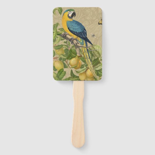 Macaw Blue Yellow Tropical Oerwoud Antiek Handwaaier (Voorkant)